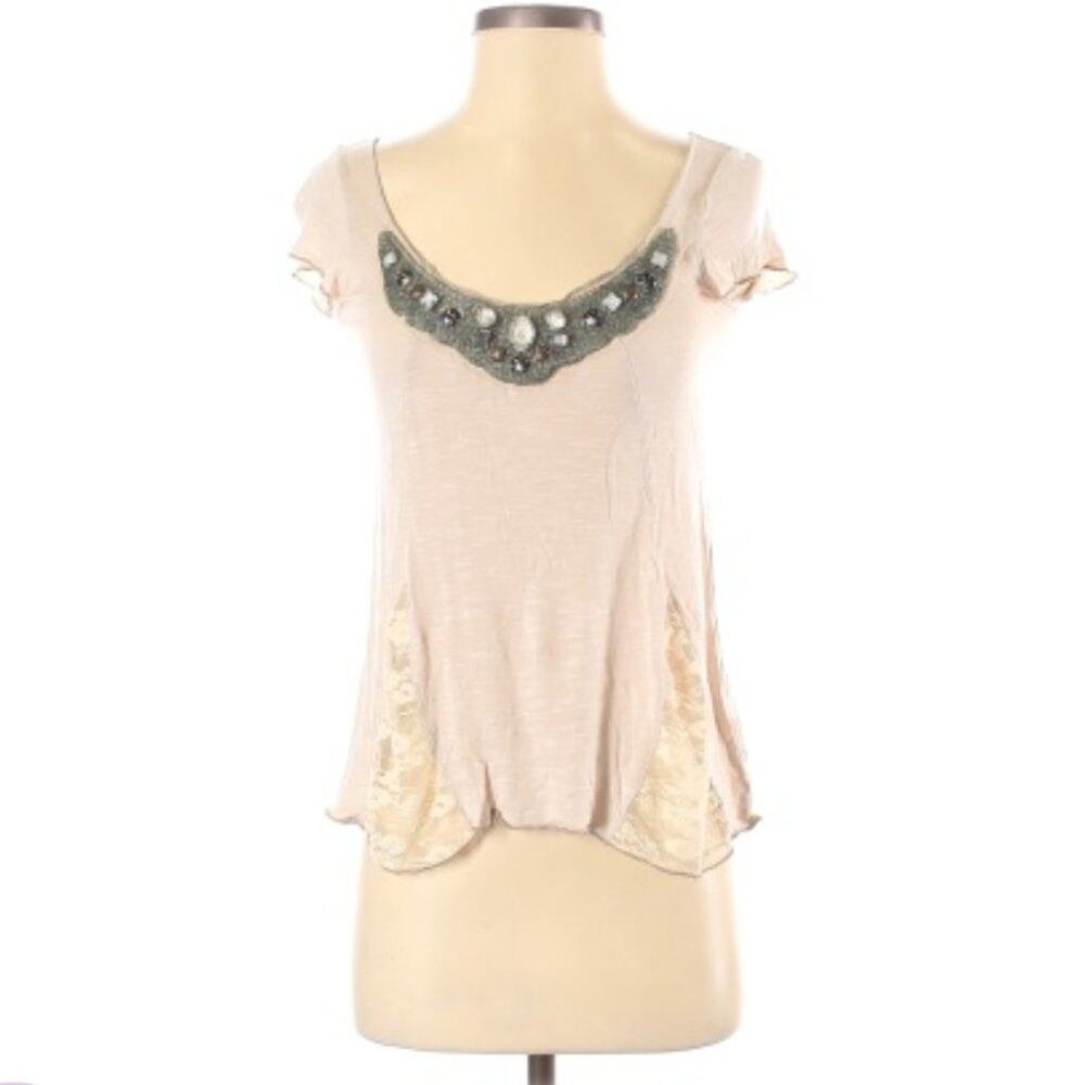 Daytrip Cap Sleeve Jeweled Scoop Neck Top S